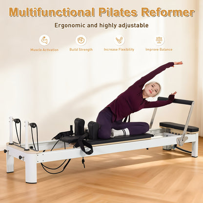 Pilates Reformer Machine, 95" Foldable Studio Grade Pilates Equipment with Adjustable Reformer Heights for Gym, Studio And Home, Pilates Reformer with Jump Board