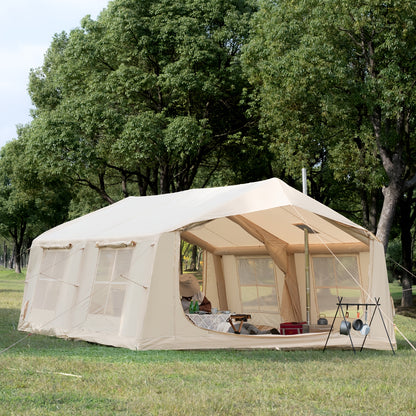 186Sqft Inflatable Camping Tent with Hand Pump Easy Setup Outdoor Air Tent 4 Seasons Glamping Cabin House with Windows And Door