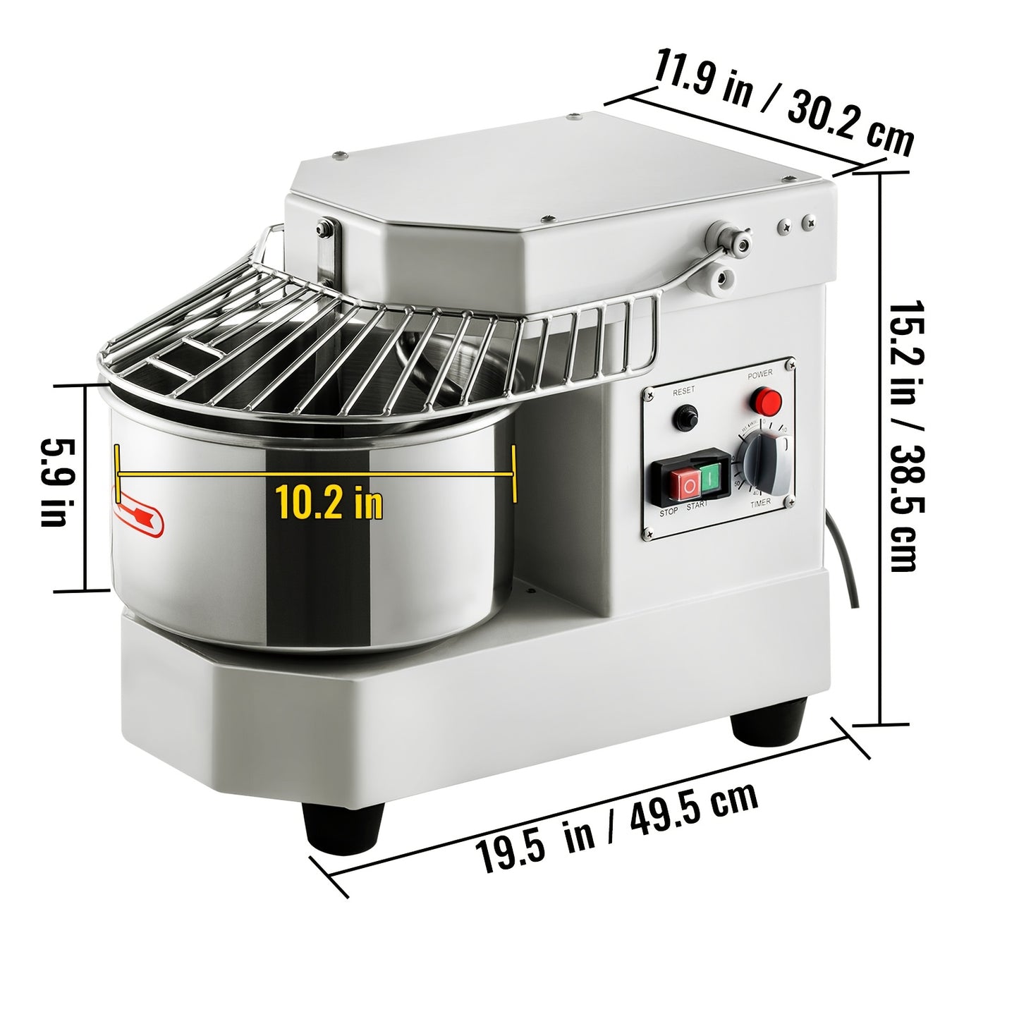 Happybuy 8.5Qt Commercial Food Mixer, 450W Dual Rotating Dough Kneader, Stainless Steel Bowl, Security Shield, Timer, Baking Equipment for Restaurant Pizzeria