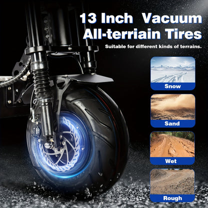 72V 40Ah Dual-Motor Adult Off-Road Electric Scooter With LED Display, Hydraulic Brakes, Dual Suspension, Vibrant Ambient Lighting And 13-Inch Tyres Electric Scooter E-Scooter