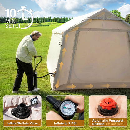 12 Person Inflatable Camping Tent, Easy Setup Blow Up Tent with Hand Pump, PU3000mm Waterproof & Breathable 4 Season Glamping Tent for Outdoor Camping