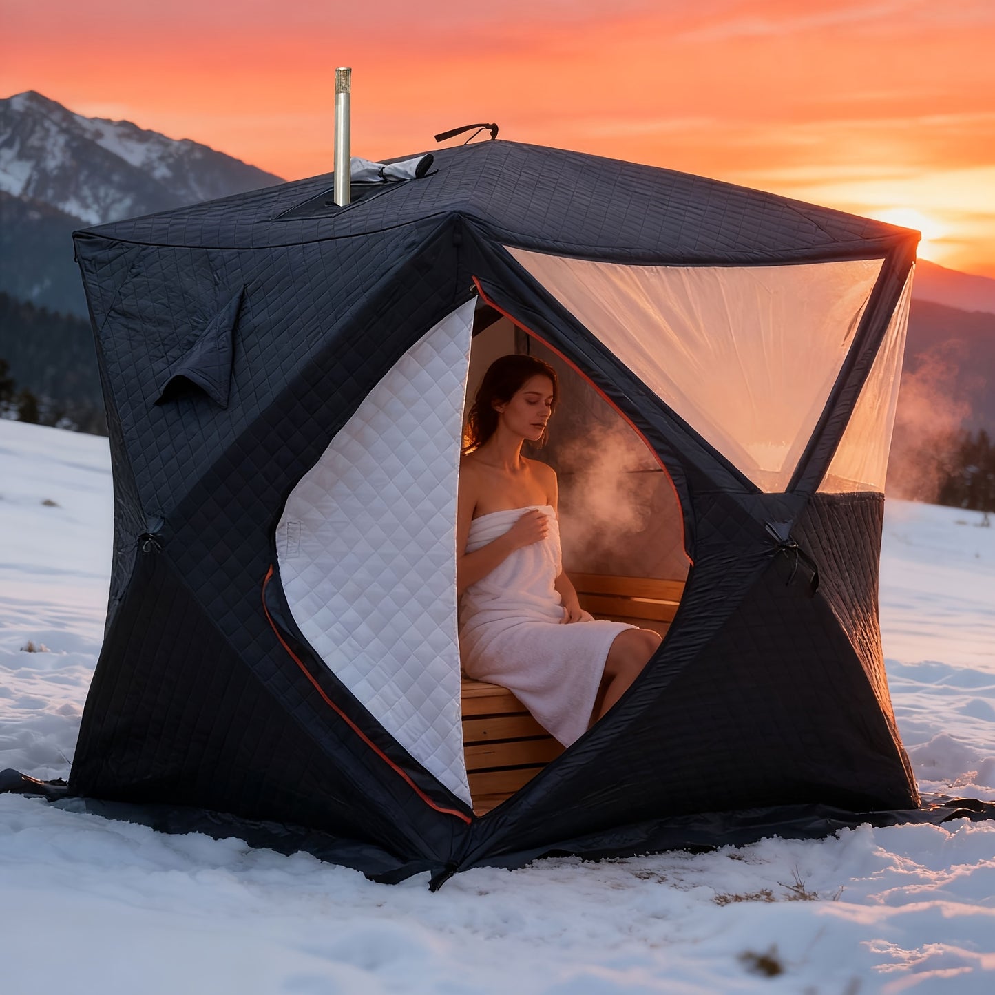 Winter Outdoor Ice Fishing Sauna Tent | Cold-Proof Construction, Thickened Winter Fishing Insulation, Polyester Frame Tent with Zipper Closure