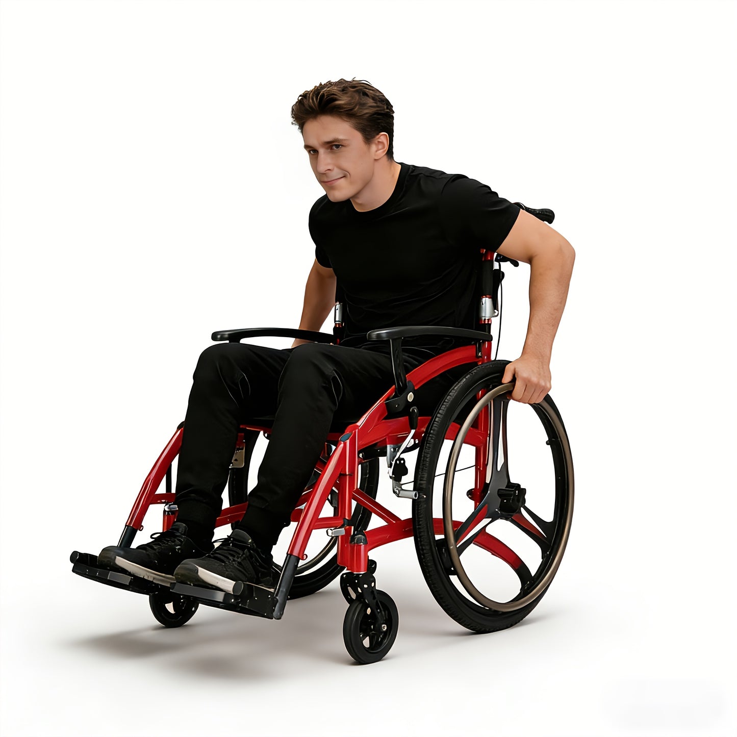 Lightweight Adult Wheelchair Self-Propelled, 33Lbs Foldable Aluminum Manual Wheelchair with Adjustable Footrests, Portable Travel Wheelchair 220Lbs Capacity