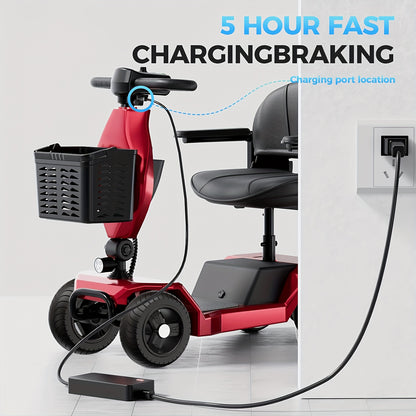 Foldable Four-Wheel Electric Bicycle Scooter, 250W Motor, 24V12A Battery, 15.5 Miles of Range, 8-Inch Solid Tires, 300-Pound Load-Bearing, Detachable Basket, Front Lights, 360-Degree Swivel Seat, Portable When Going Out, Perfect Gift