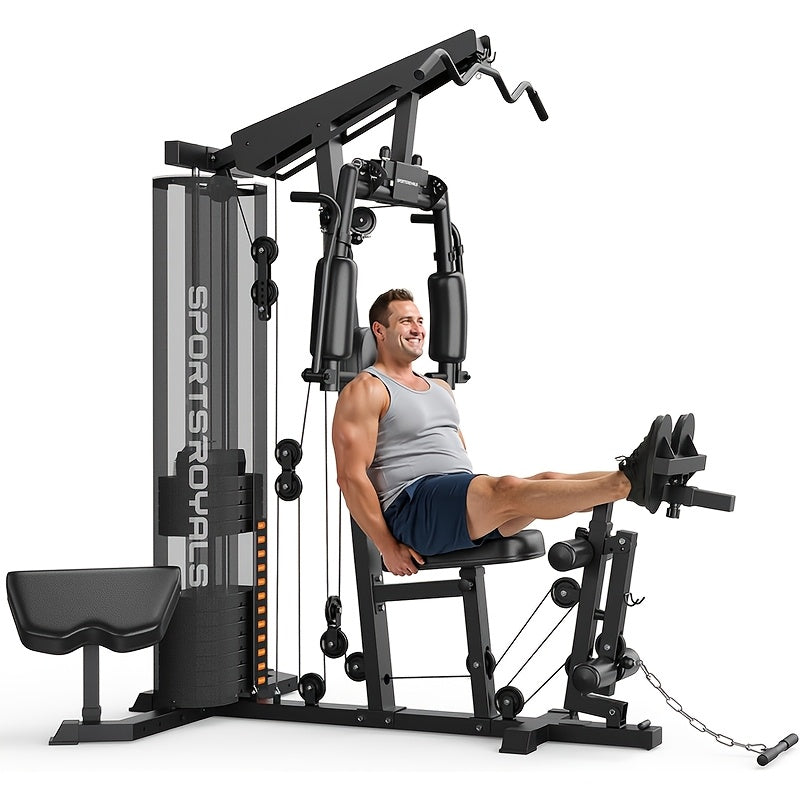 For Home Gym, Multifunctional Workout Station with Leg Press, 150LBS Weight Stack Full Body Workout Equipment for Home Exercise Fitness Strength Training. Suitable for Fitness Men/Women, Without Battery