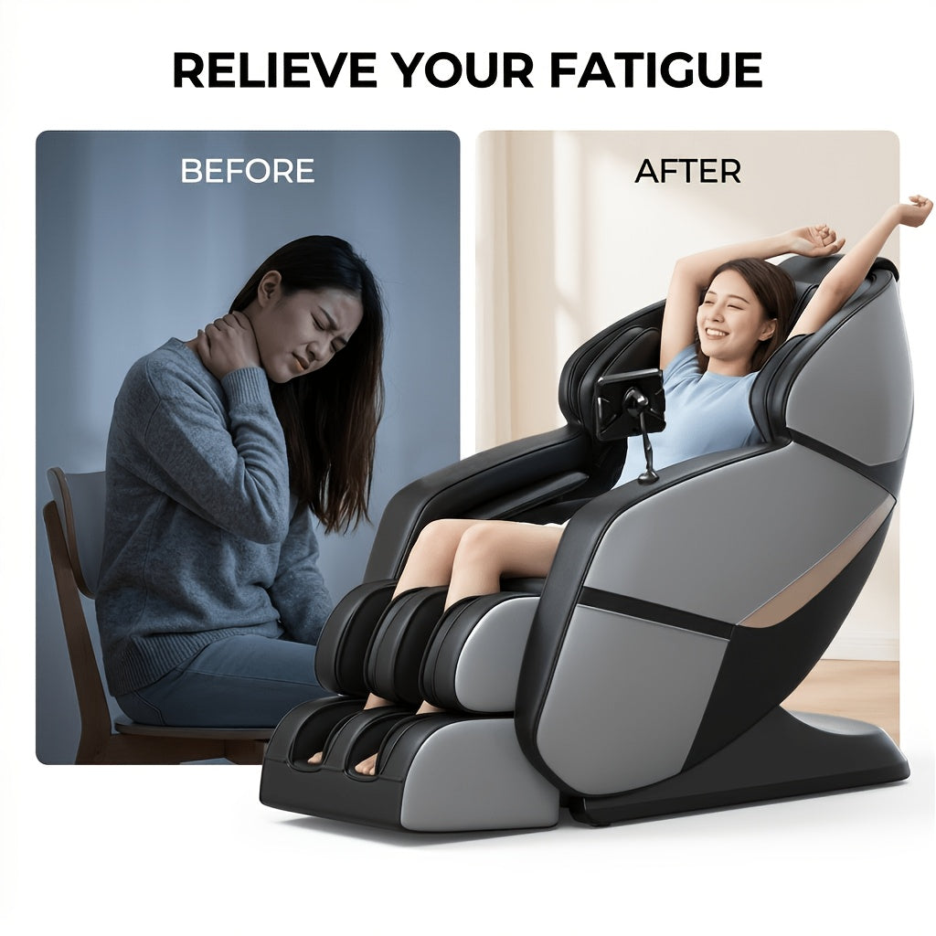 Yitouch Massage Chair, Full Body Massage Chair, Zero Gravity Chair, Portable Direct Rail Kneading Massage Chair, Safety Airbags, Foot Rollers, Gray Color