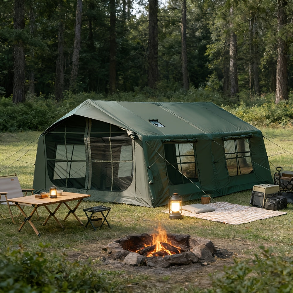 186Sqft Inflatable Camping Tent with Hand Pump Easy Setup Outdoor Air Tent 4 Seasons Glamping Cabin House with Windows And Door