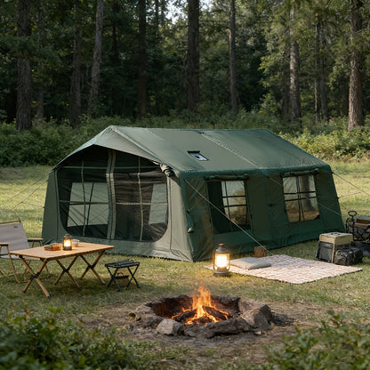 186Sqft Inflatable Camping Tent with Hand Pump Easy Setup Outdoor Air Tent 4 Seasons Glamping Cabin House with Windows And Door