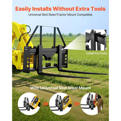 Pallet Fork Frame Attachment with 48-inch Skid Steer Pallet Forks 4000 lbs