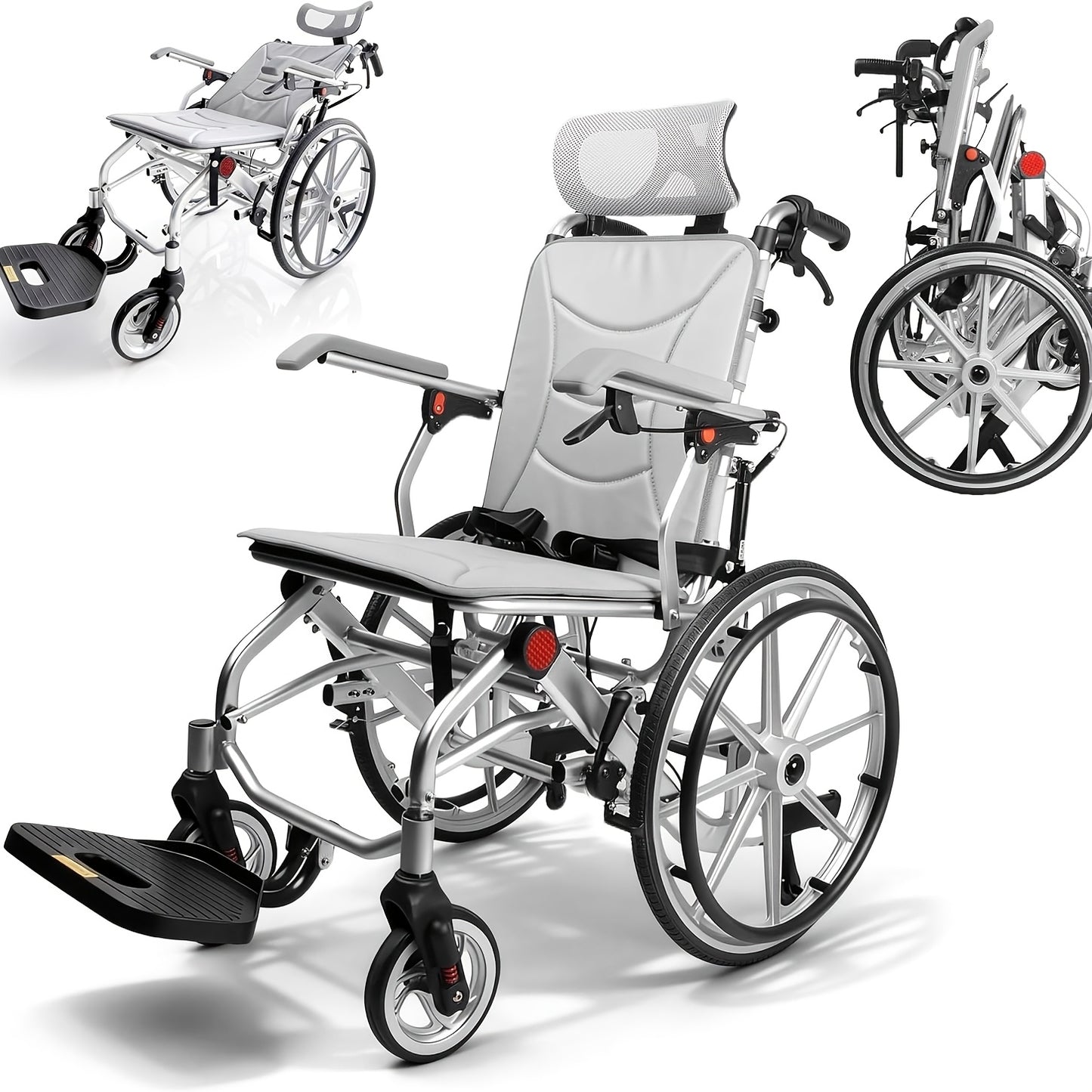 4-in-1 Reclining Wheelchairs, Waterproof Shower Bathroom Wheelchair, Transport Wheelchairs with Elevating Leg Rests And Potty- 18.5" Wide Seat Heavy Duty Recliner Wheel Chair for Seniors & Adults