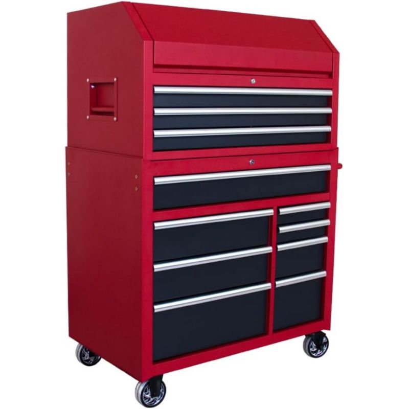 41 in. W x 24. 5 in. D Heavy Duty Rolling Tool Chests and Cabinets Combo, 20 Gauge Steel, 11-Drawer Garage Workshop Tool Chest and Top Tool Cabinet Set (11 Drawers - Red+Black)