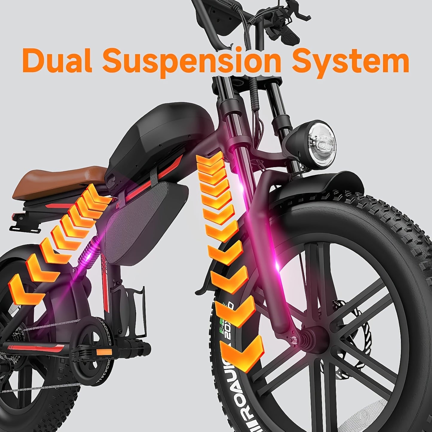 Retro Motorcycle Style Electric Bike for Adults, 20"x4.0" Tire, 48V 18Ah Battery for 60-90 Miles Long Range & Fast Speed, 7-Speed, Ideal for City Commuting, Trail Riding And Leisure Cruising.