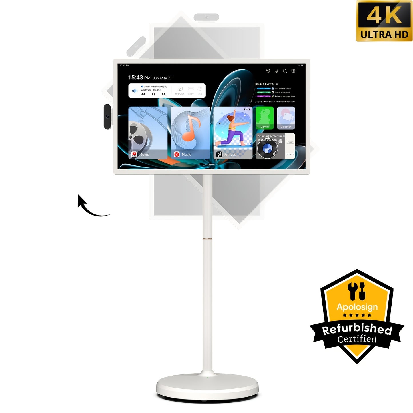 Apolosign 32" 4K UHD Giant Tablet On Wheels Portable Smart TV Touchscreen Gaming Monitor