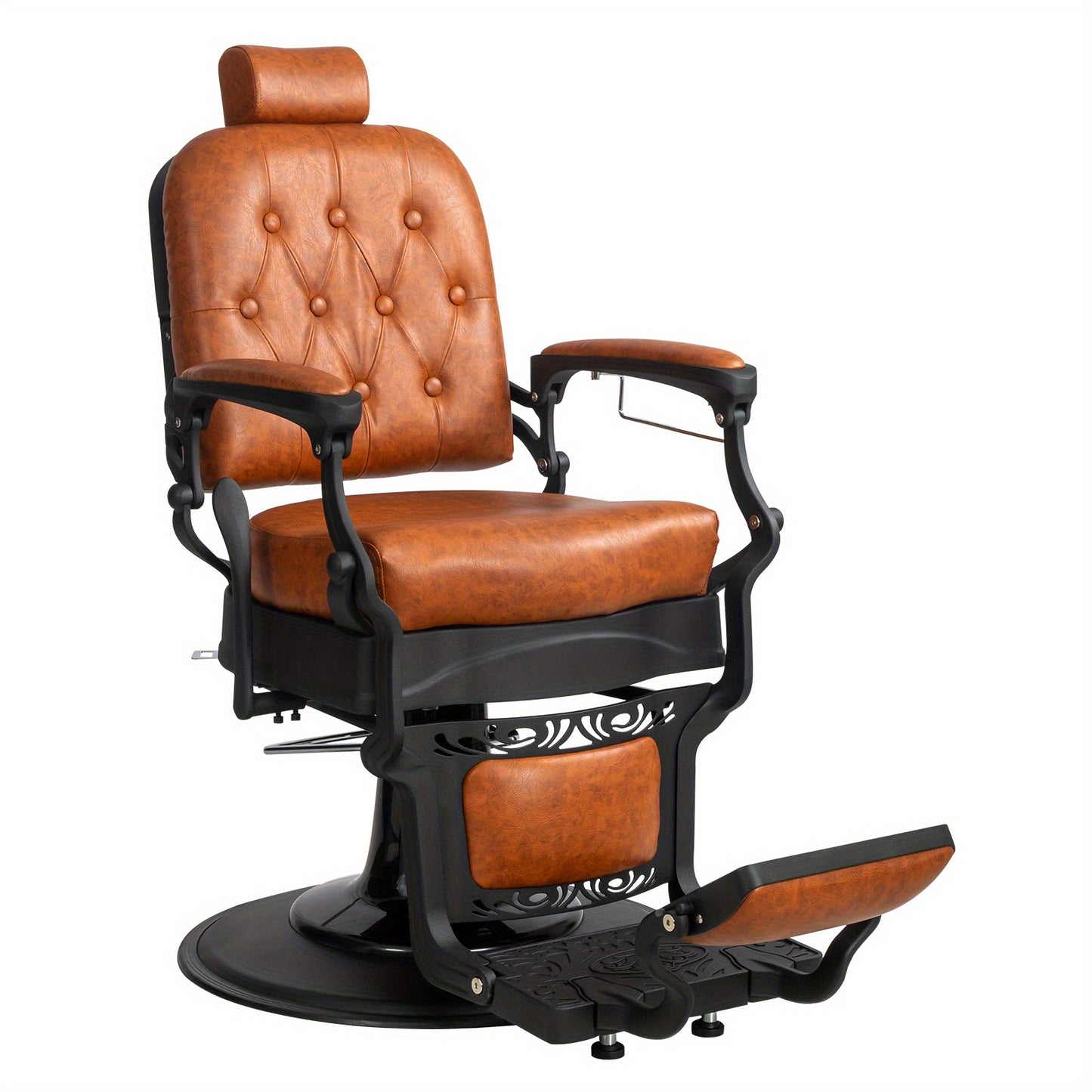 Heavy Duty Vintage Recline Barber Chair Hydraulic with Headrest, Supports up to 700lbs & 360° Rotatable, Professional Salon Beauty Spa Shampoo Equipment, Square Twill Backrest - Brown