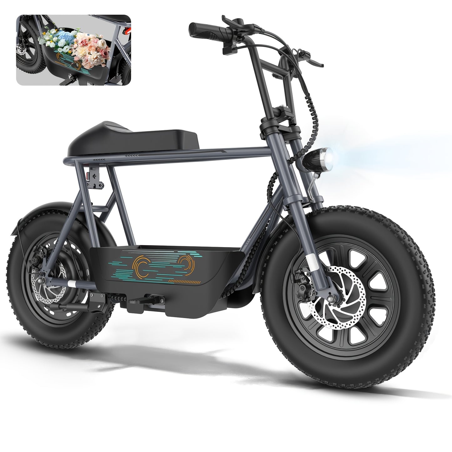 Adults Electric Scooter, Electric Off-road Scooter, 350W Motor, 16" Fat Tires, 20 Mph, 17.5Miles, 36V 5.2ah Large Battery with LCD Display And Dual Disc Brakes, with Seat And Basket, 300lbs Max Load