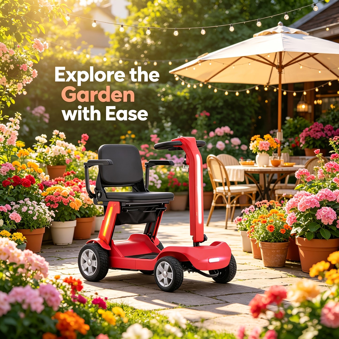 4-Wheel Electric Scooter for Adults And Seniors, 300W Motor, 24V 12Ah Battery, 4 MPH Max Speed, 10 Mile Range, Lightweight Foldable Travel Scooter with LED Lights, Storage Bag And Charger, No Assembly