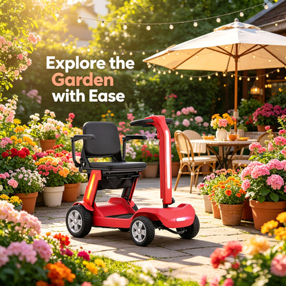 4-Wheel Electric Scooter for Adults And Seniors, 300W Motor, 24V 12Ah Battery, 4 MPH Max Speed, 10 Mile Range, Lightweight Foldable Travel Scooter with LED Lights, Storage Bag And Charger, No Assembly