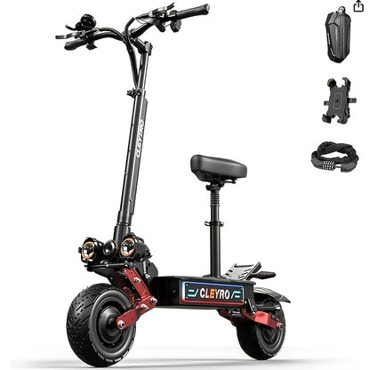 Adult Electric Scooter, High Frequency Brushless Motor, 60V33AH Battery, Maximum Range of 60 Miles, Full Suspension Hydraulic Disc Brakes, Commuter Electric Scooter, 11-Inch Road Tires, with Steering Damper, Foldable