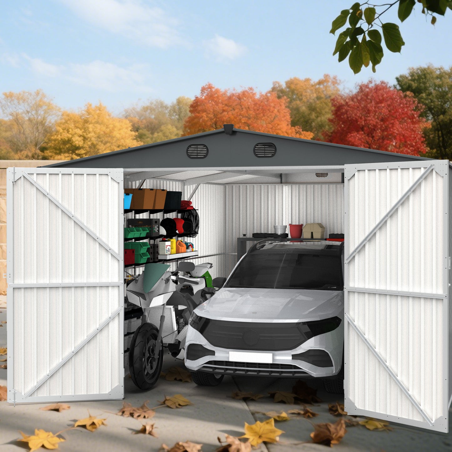 Chery Industrial 23'x22' & 10'x20' & 13'x20' Metal Garage Sheds with Side Door, Double Doors Galvanized Steel Storage Buildings