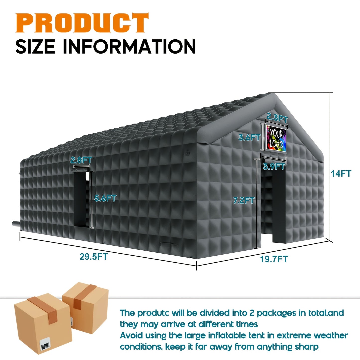 PAPAJET Large Black Inflatable Night Club Tent for Adults with 2 Side Doors, Inflatable Nightclub with Area Gazebo Event House for Wedding Birthday Backyard Party