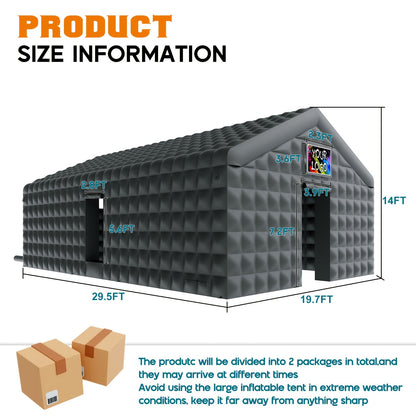 PAPAJET Large Black Inflatable Night Club Tent for Adults with 2 Side Doors, Inflatable Nightclub with Area Gazebo Event House for Wedding Birthday Backyard Party