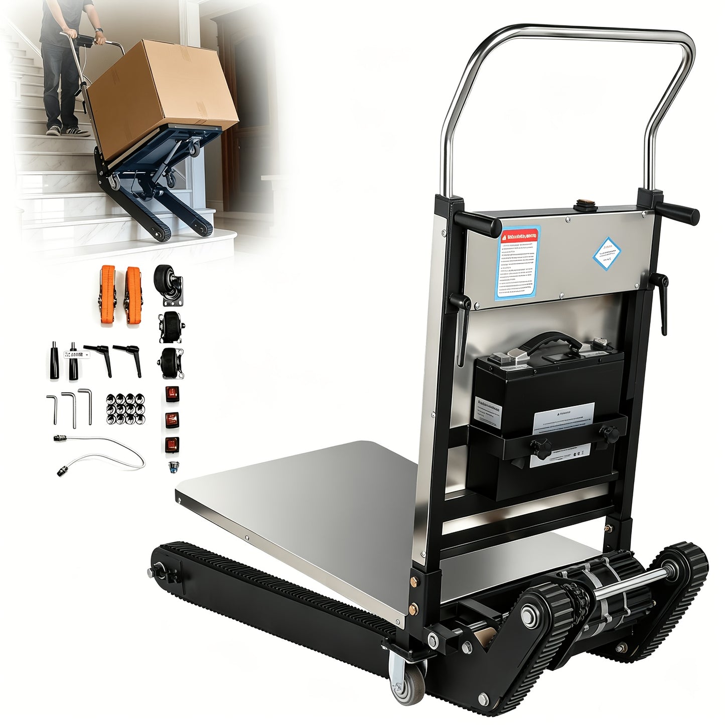 Material Handling Stair Climbing Cart, Upgraded Stair Climbing Cart, 950 Pound Capacity, Adjustable Tray Angle, Telescopic Handle, Suitable for Home Decoration And Moving