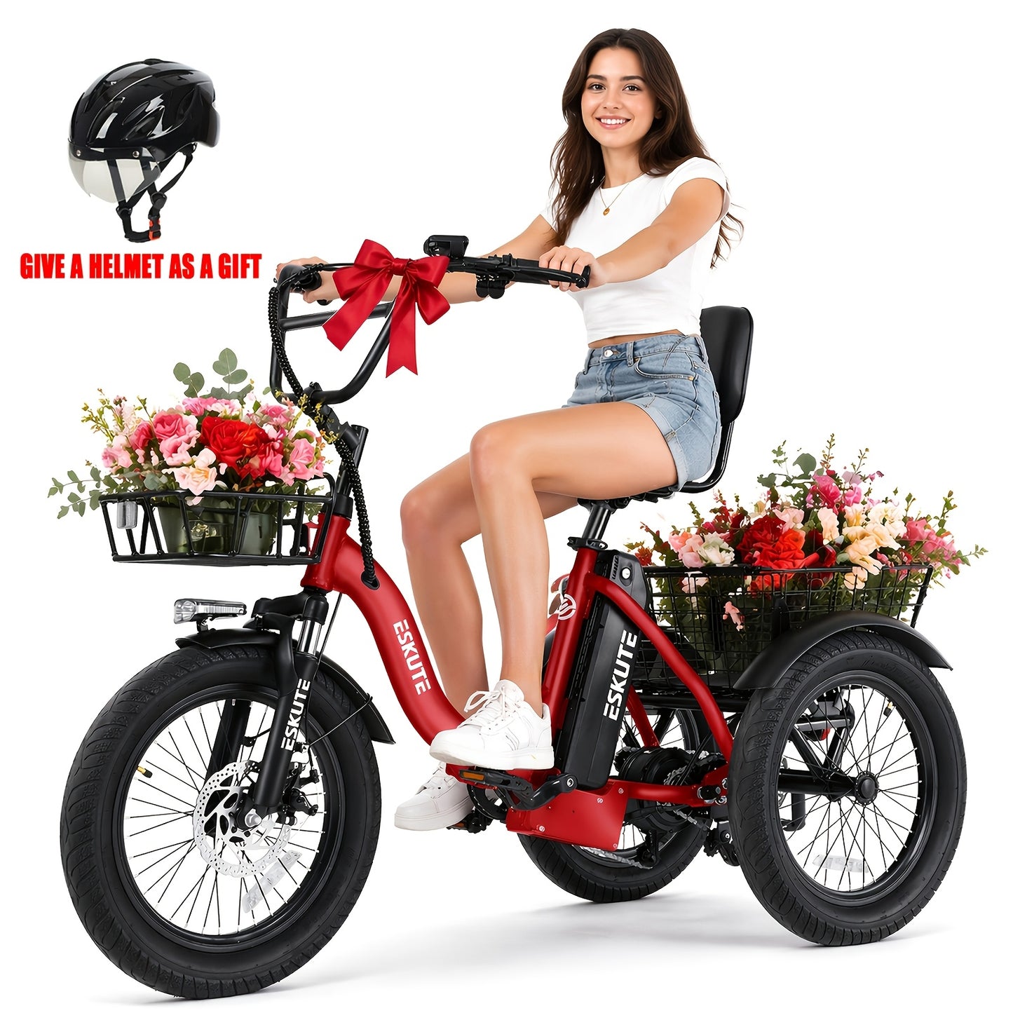 ESKUTE Tricycle for Adults, Folding Trike 18X3.0 Tire Ebike, 624Wh(48V 13AH) Removable Battery, Step-Thru 3 Wheel Electric Bicycle, Up to 55 Miles, Unisex