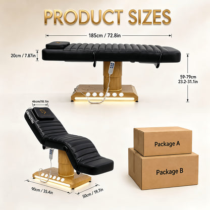 Full Electrical Massage Table, 3 Motors Facial Chair With Remote And Foot Controller, Tattoo Chair For Esthetician With Pillow, Beauty Bed With Removable Headrest For Spa, Salon, Waxing