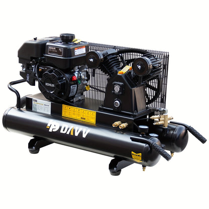 6.5HP Gas Powered Portable Air Compressor With 9 Gal Twin Tank, 12 CFM@125 PSI, Without Battery