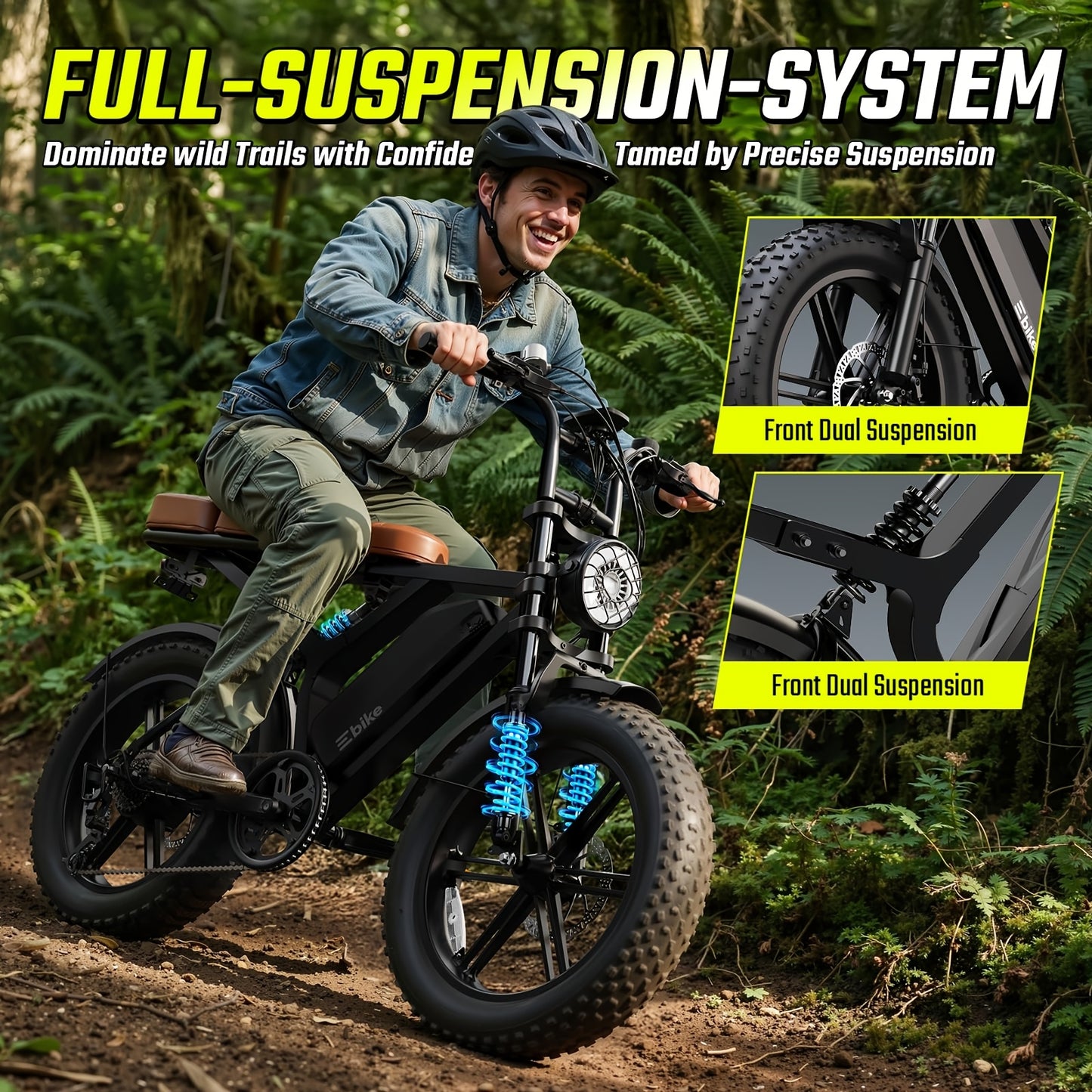 27.9 Miles Per Hour Electric Bicycle, Adult Model, 749 Watt Motor, 48 Volts 15 Ampere-Hour Battery, 20 Inches X 4.0 Inches Wide Tires, Full Suspension All-Terrain Design, As a Gift for Family Members