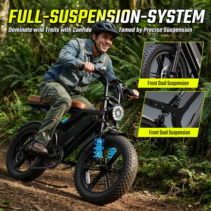 27.9 Miles Per Hour Electric Bicycle, Adult Model, 749 Watt Motor, 48 Volts 15 Ampere-Hour Battery, 20 Inches X 4.0 Inches Wide Tires, Full Suspension All-Terrain Design, As a Gift for Family Members
