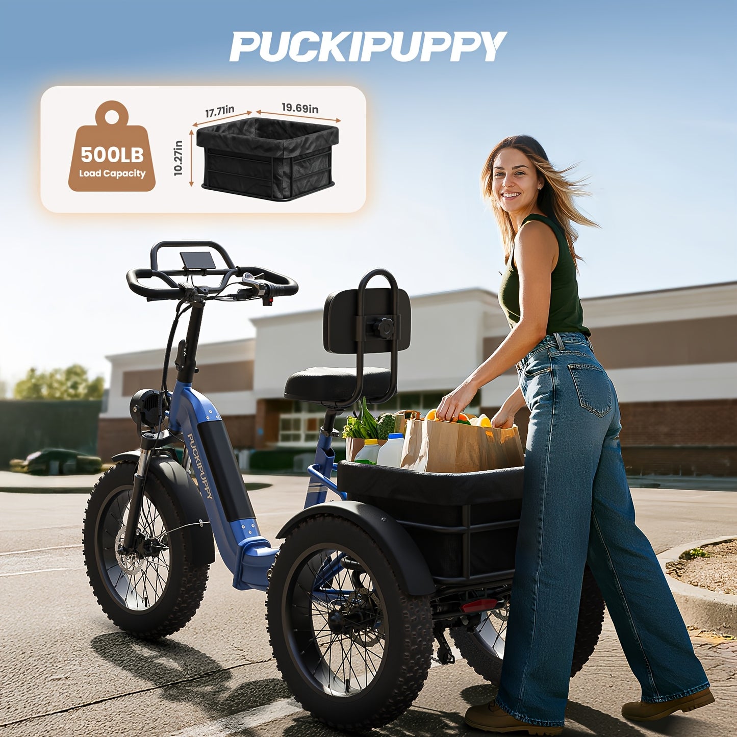 Full Suspension Electric Tricycle for Adults, Rear Mounted High-power Motor, 20" Tire Wide Seat Electric Trike with Reverse, 48V 720Wh Battery 75 Miles 19MPH Cargo Tricycle with Torque Sensor, Large Basket, Turn Signal