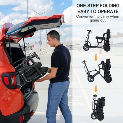 Adult Electric Scooter for Seniors, Lightweight Folding 3-Wheel Mobility E-Trike with 700W Dual Motor, Ergonomic Seat, Removable Battery, And Storage Basket - Black