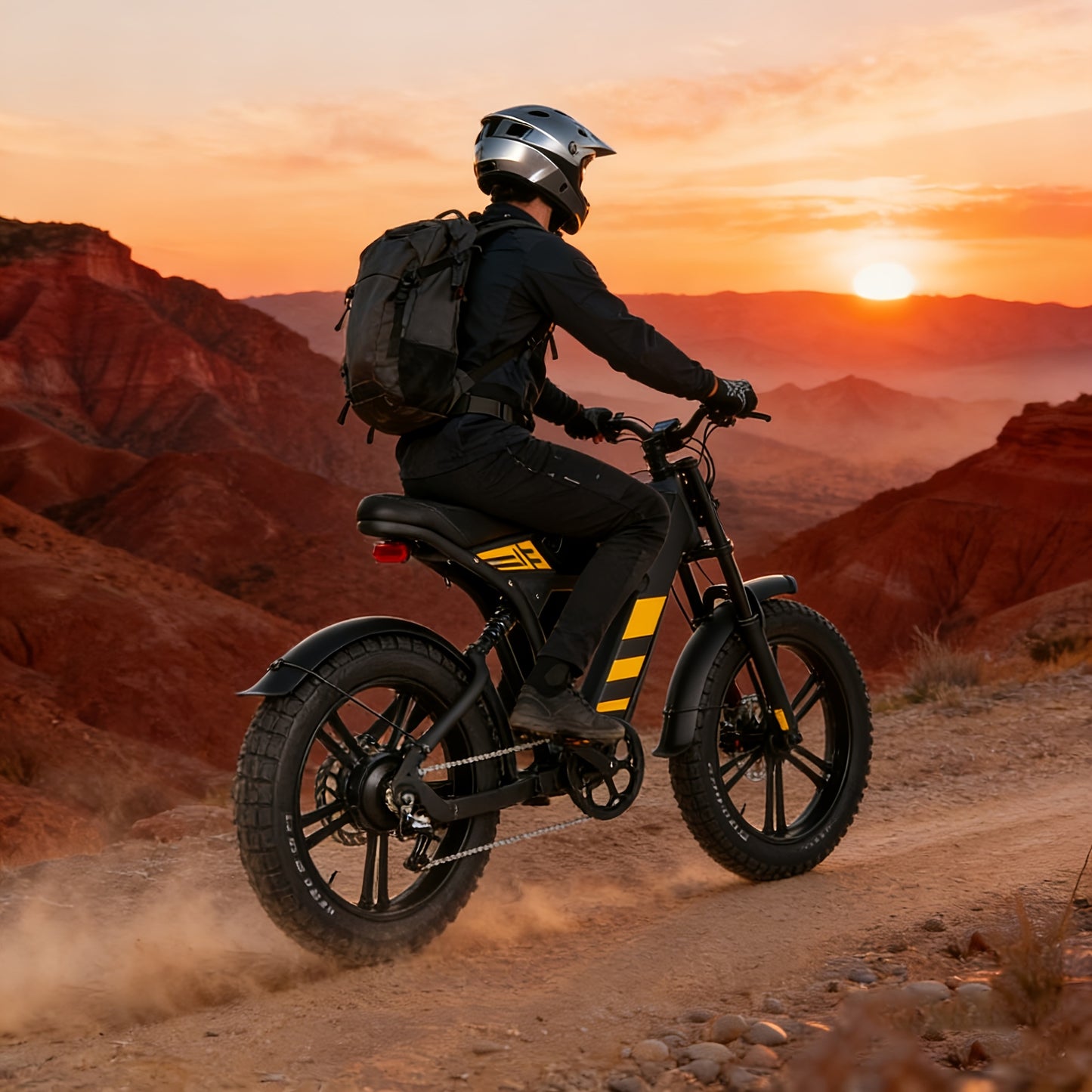 Hardcore Off-road Electric Bike, Featuring a Full Suspension System and Hydraulic Brakes to Conquer Rugged Mountain Trails. Equipped with 20"x4.0" Wide Tires and a 48V 18Ah Battery for 40-60 Miles of Range, This 7-speed All-terrain Beast