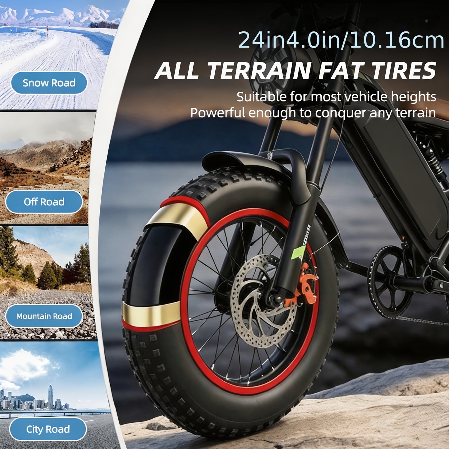 Electric Bike for Adults, 48V 15.6Ah Removable Battery, 19.8MPH Top Speed, 35-45 Mile Range, 16"x4" Tire, Double Shock Absorber, Dual Disc Brakes, High Carbon Steel Frame