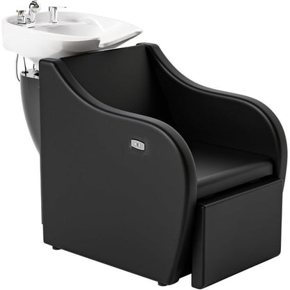 OmySalon Shampoo Sink for Salon, Hair Wash Chair with White Porcelain Shampoo Bowl, Electric Shampoo Station Backwash Barber Chair, Beauty Spa Massage Hairdressing Equipment