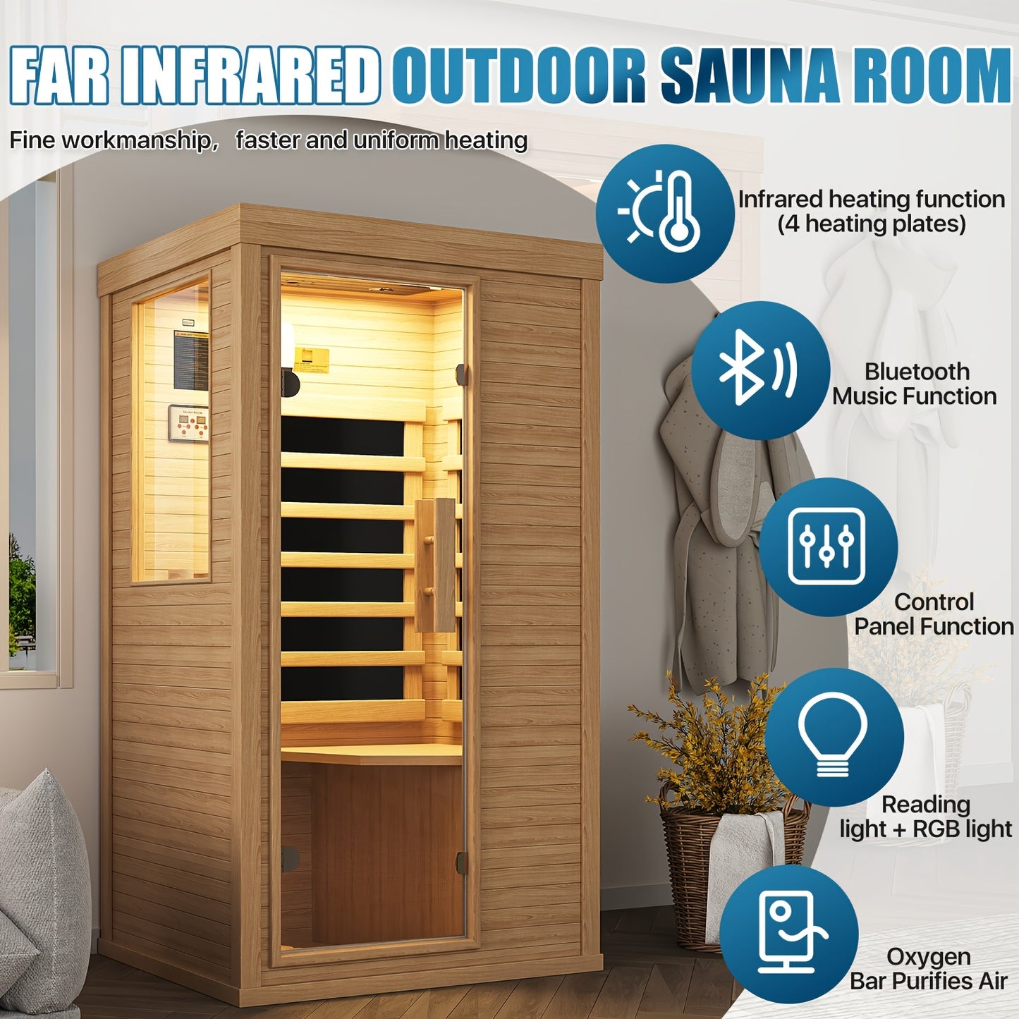1-2 Person Indoor Infrared Sauna, 2.7'x2.3'-with A Half Glass, Full Spectrum Dry Sauna with Control Panel, Low EMF Far Infrared Sauna for Home Spa, Muscle Recovery, Patio & Backyard