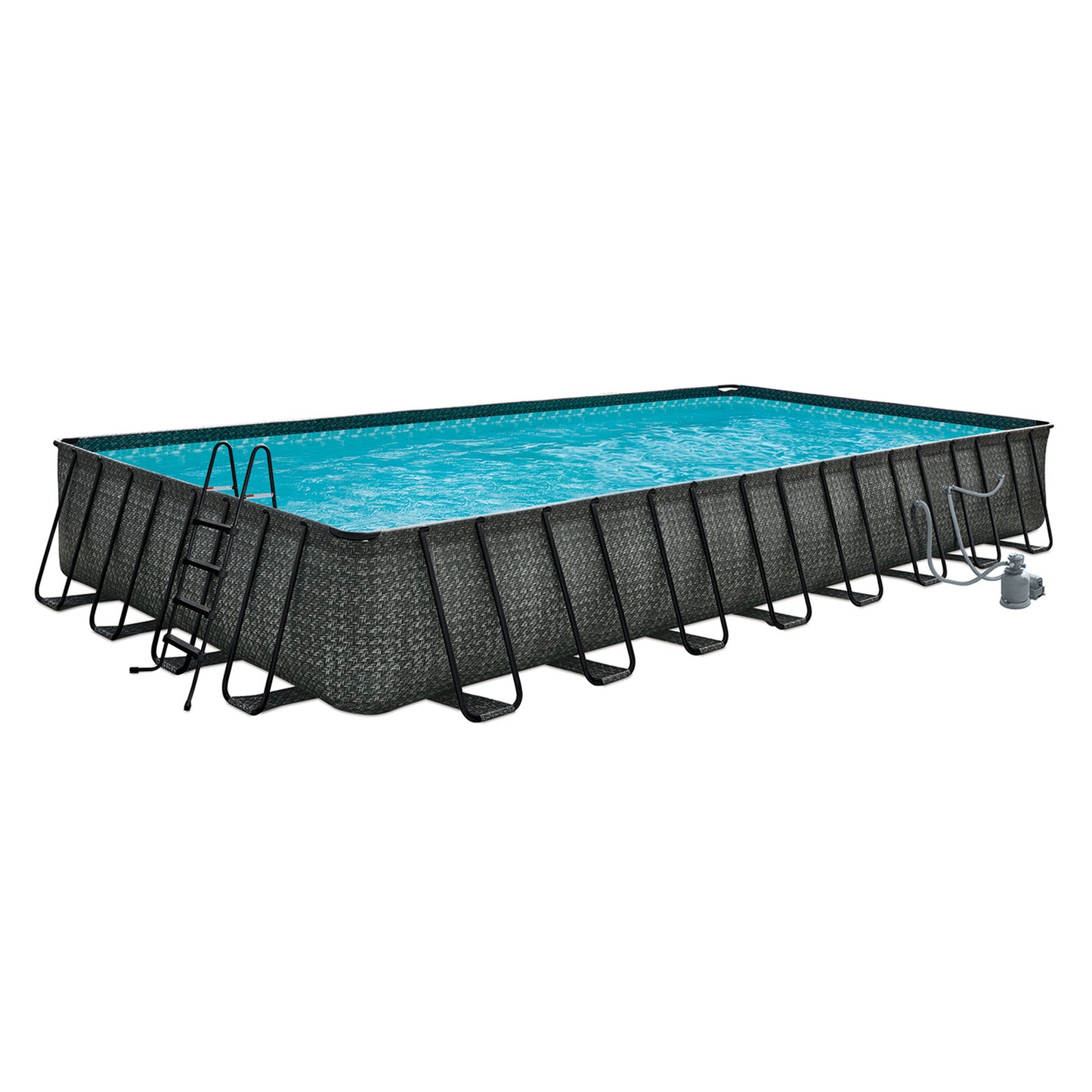Funsicle Oasis Designer Outdoor Rectangular Frame Above Ground Swimming Pool Set with Accessories and Maintenance Kit, Dark Herringbone Gray
