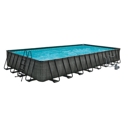 Funsicle Oasis Designer Outdoor Rectangular Frame Above Ground Swimming Pool Set with Accessories and Maintenance Kit, Dark Herringbone Gray