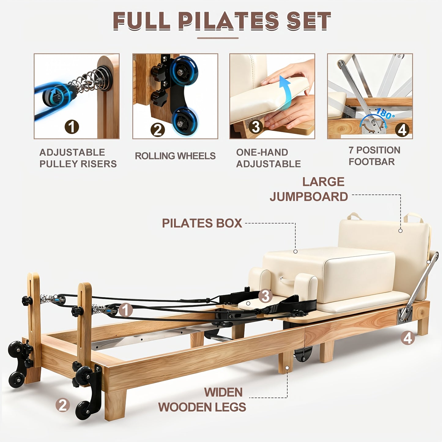 Pilates Reformer, Reformer Cadillac, Wall-Mounted Pilates with Multiple Springs, Quick-Assembly Grade Pilates Reformer Machine, Pilates Equipment with Sitting Box, Jump Board for Home Use And Studio Gym