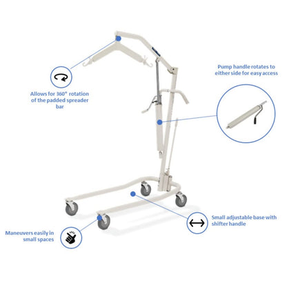 Invacare Hydraulic Patient Lift with R111 Large Mesh Sling, 450 lb Capacity