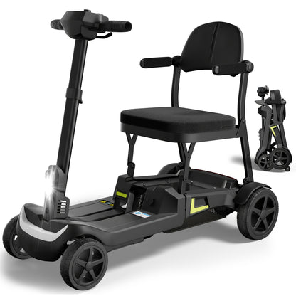 Foldable Powered 4 Wheel Mobility Scooter for Seniors, Lightweight Portable Electric Scooter for Adult, Dual Lithium Batteries, Climbing All Terrain Motorized Scooter with Headlight, Elderly Outdoor Riding, Liftable Handlebar