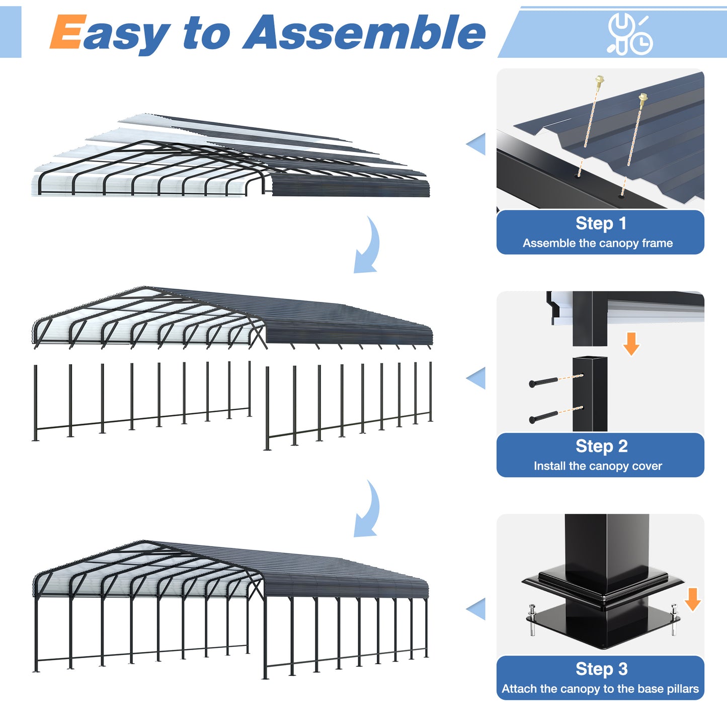 Polar Aurora 20x40FT Heavy-Duty Metal, Carport Shelter with Enhanced Base Garage for Vehicles, Boats and Trucks, in Classic Black