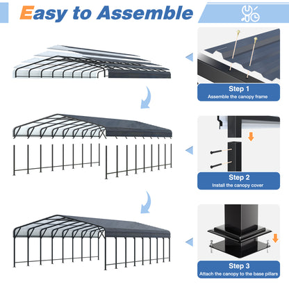 Polar Aurora 20x40FT Heavy-Duty Metal, Carport Shelter with Enhanced Base Garage for Vehicles, Boats and Trucks, in Classic Black