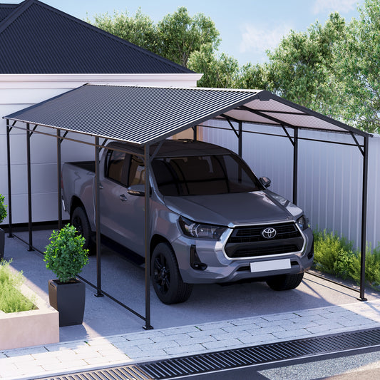 10x20ft Flat Roof Carport, Heavy Duty Iron Garage For Car, Truck, SUV - Dark Grey Outdoor Vehicle Shelter With Straight Top, Parking Canopy For Driveway, RV, Boat