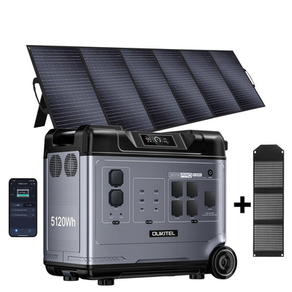 OUKITEL P5000 Pro 3600W Solar Generator, Optional 500W Solar Panels, 5120Wh Solar Power Station with 5 AC Outlets (5000W Peak), 1800W Fast Charging, Emergency Battery Backup for Home, Camping & RV (Free 30W Solar Panel)