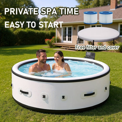 Outdoor Inflatable Hot Tub Spa For Adults, Foldable Tub With Adjustable Heating, Mood Lights And Insulated Cover, Built In Filtration System For Relaxation, Recovery And Backyard Enjoyment