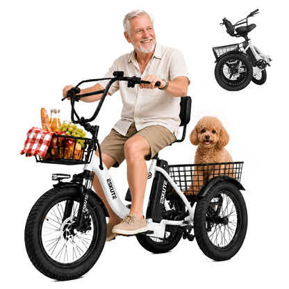 (June Member Day Priority Shopping)ESKUTE E Three-wheeled Electric Bicycle, Folding Electric Tricycle, 18X3.0 Wide Tires, Long-range 624Wh Battery
