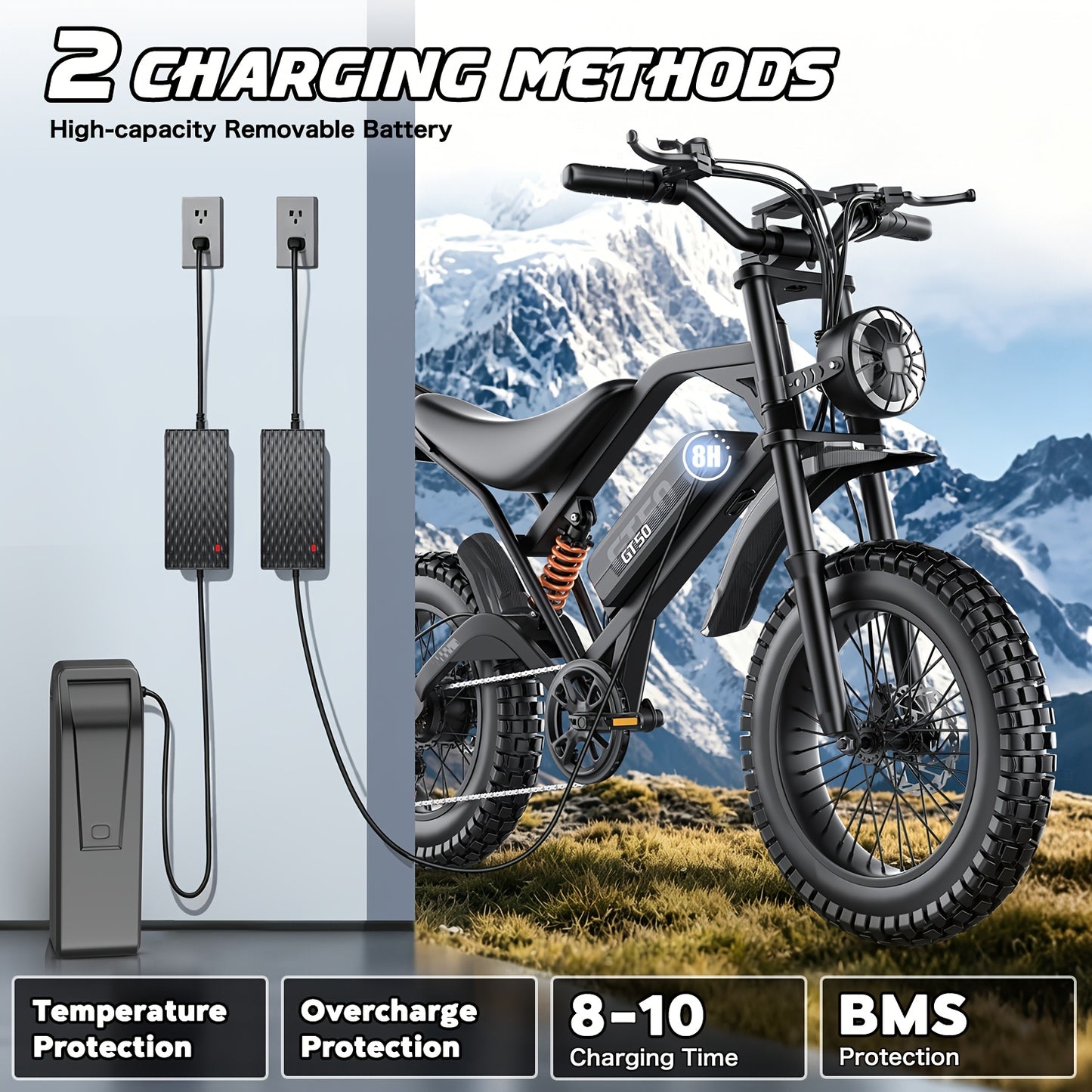 Electric Bike for Adults Teens, 749W Peak Off-Road Ebike, 27.9MPH And 65Miles, 20 X 3In Portable Electric Bike, Dual Suspension And Dual Brake, Commuting Ebike with Long-Seat, 365LBS