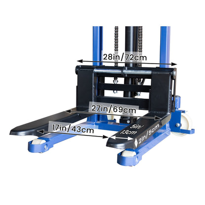 Manual Hydraulic Pallet Stacker 2200lbs Capacity 63" Lift Fixed Legs